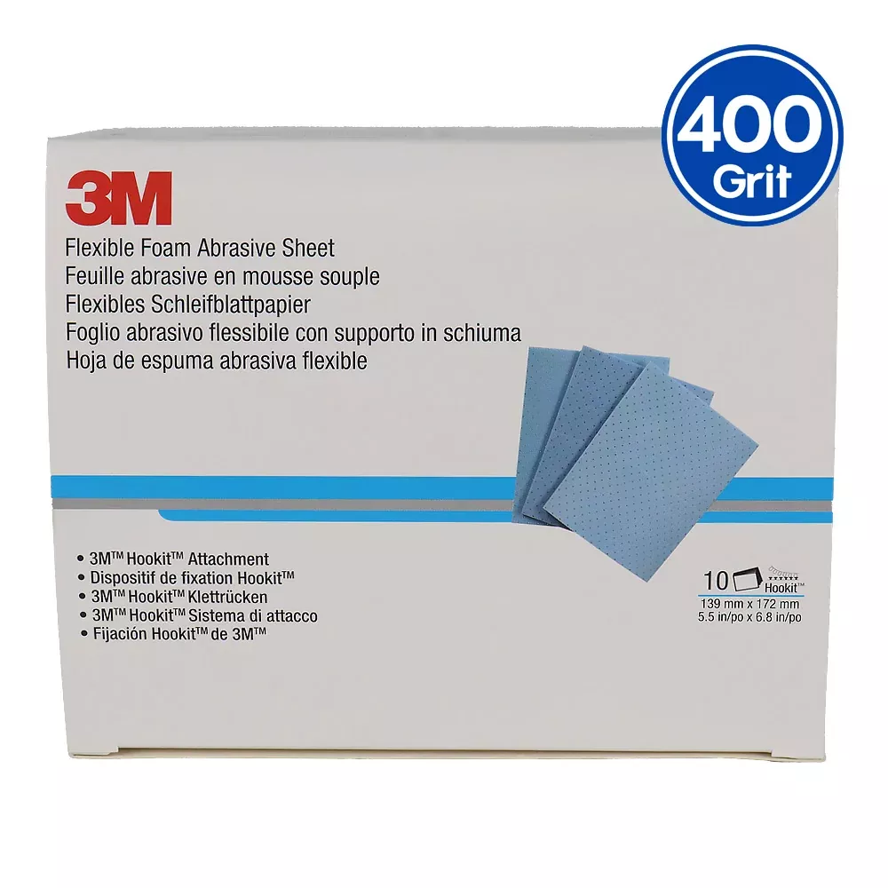 3M 33531 Flexible Foam Abrasive Sheet P400 139mm x 172mm 10 Pack Sanding Sheets