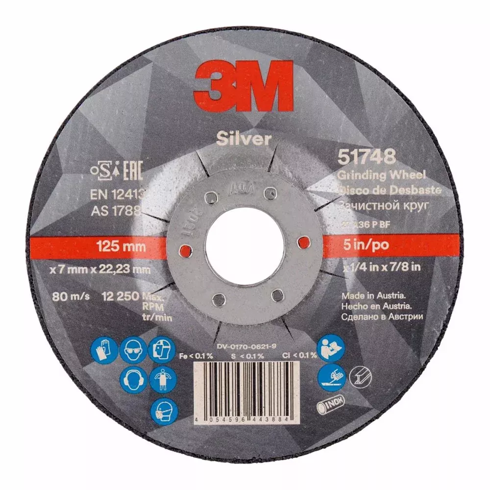 3M 51748 Silver Depressed Centre Grinding Wheel 125x7x22mm