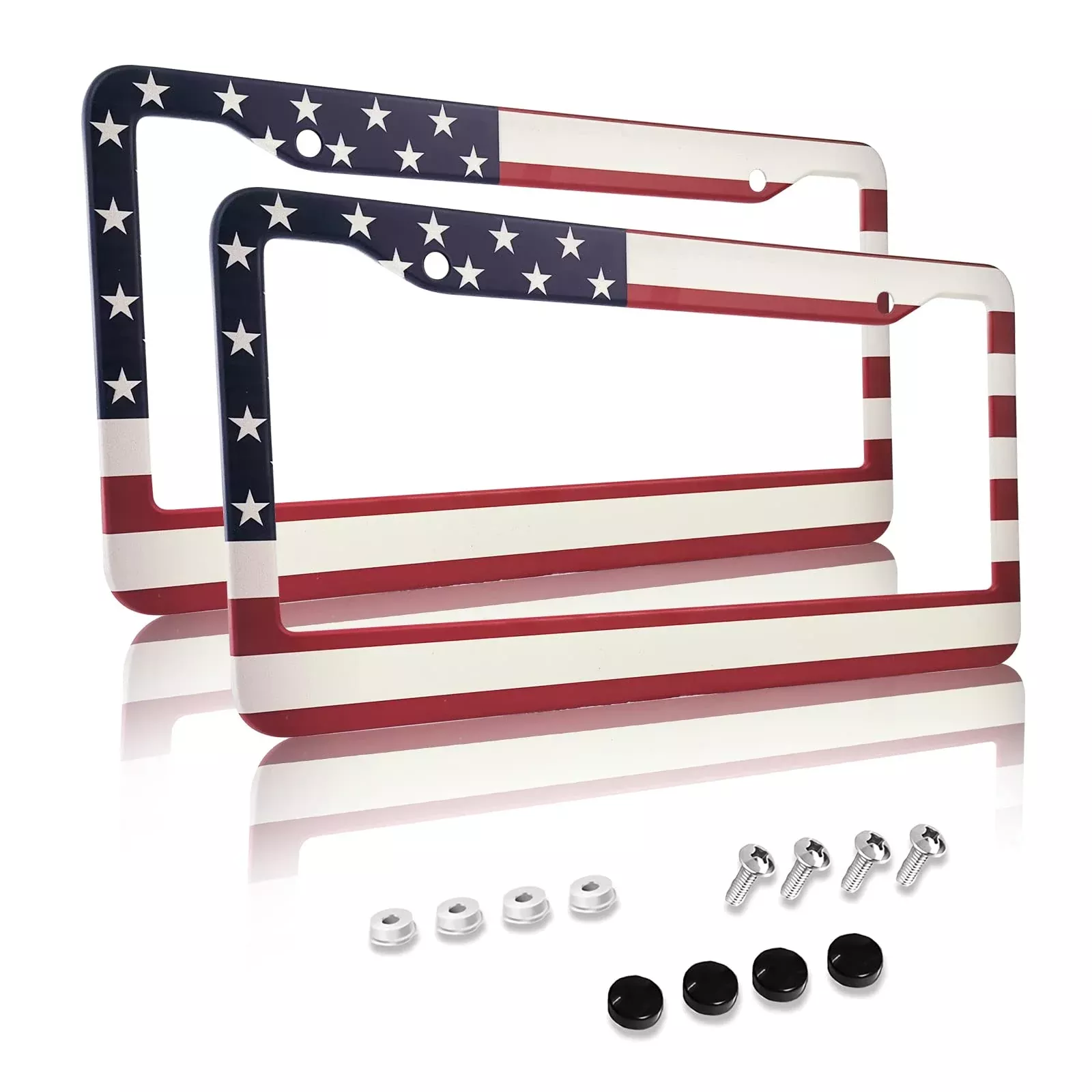 American Flag License Plate Frame,Patriotic License Plate Frame ,Flag License Plate Frame Us Car Tag Frames Holders Covers Stainless Aluminum 2 Pack 2 Holes Car Accessories Decorative Set For 2Pcs Men