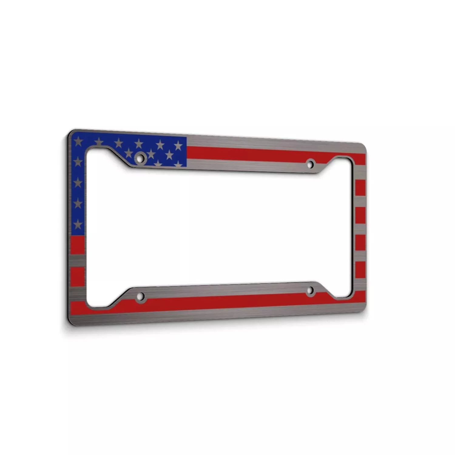 American Flag License Plate Frame – Red And Blue On Brushed – Tactical- Car Tag Frame