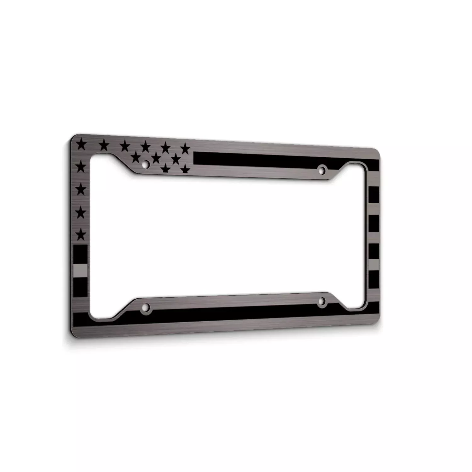 American Flag License Plate Frame – Thin Gray / Silver Line- Car Tag Frame -Gray On Brushed Correctional Officers
