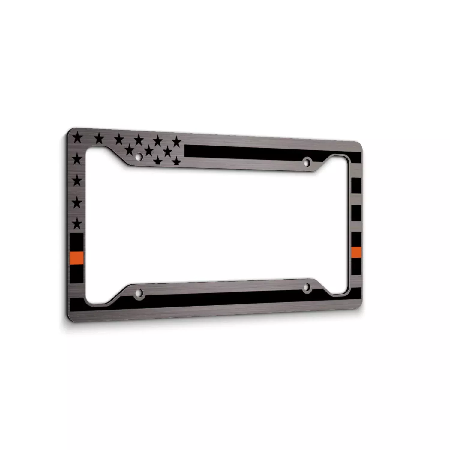American Flag License Plate Frame – Thin Orange Line- Car Tag Frame -Orange On Brushed Search And Rescue Sar