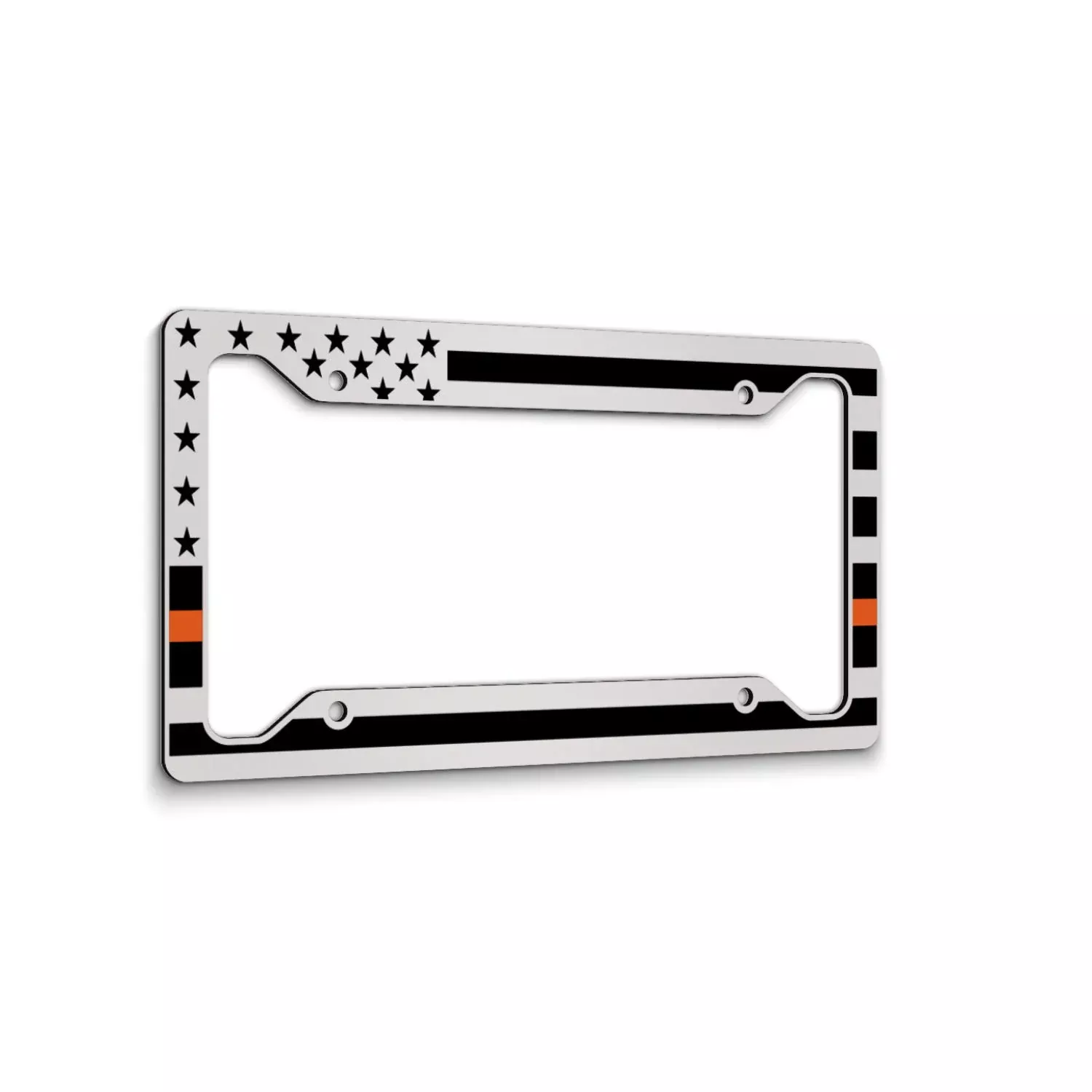 American Flag License Plate Frame – Thin Orange Line- Car Tag Frame -Orange On White Search And Rescue Sar