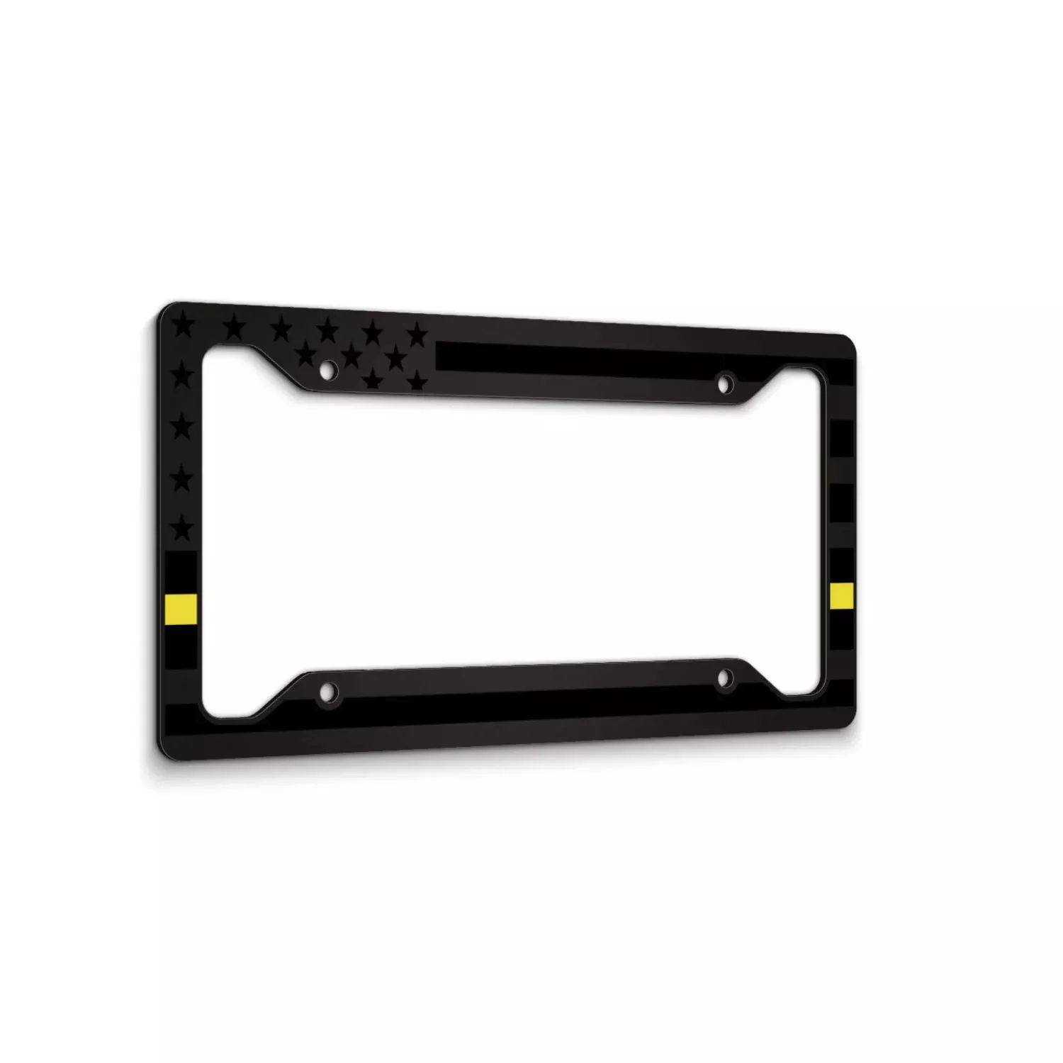 American Flag License Plate Frame – Thin Yellow Line- Car Tag Frame -Yellow On Black Dispatchers Security Loss Prevention Tow Truck Drivers