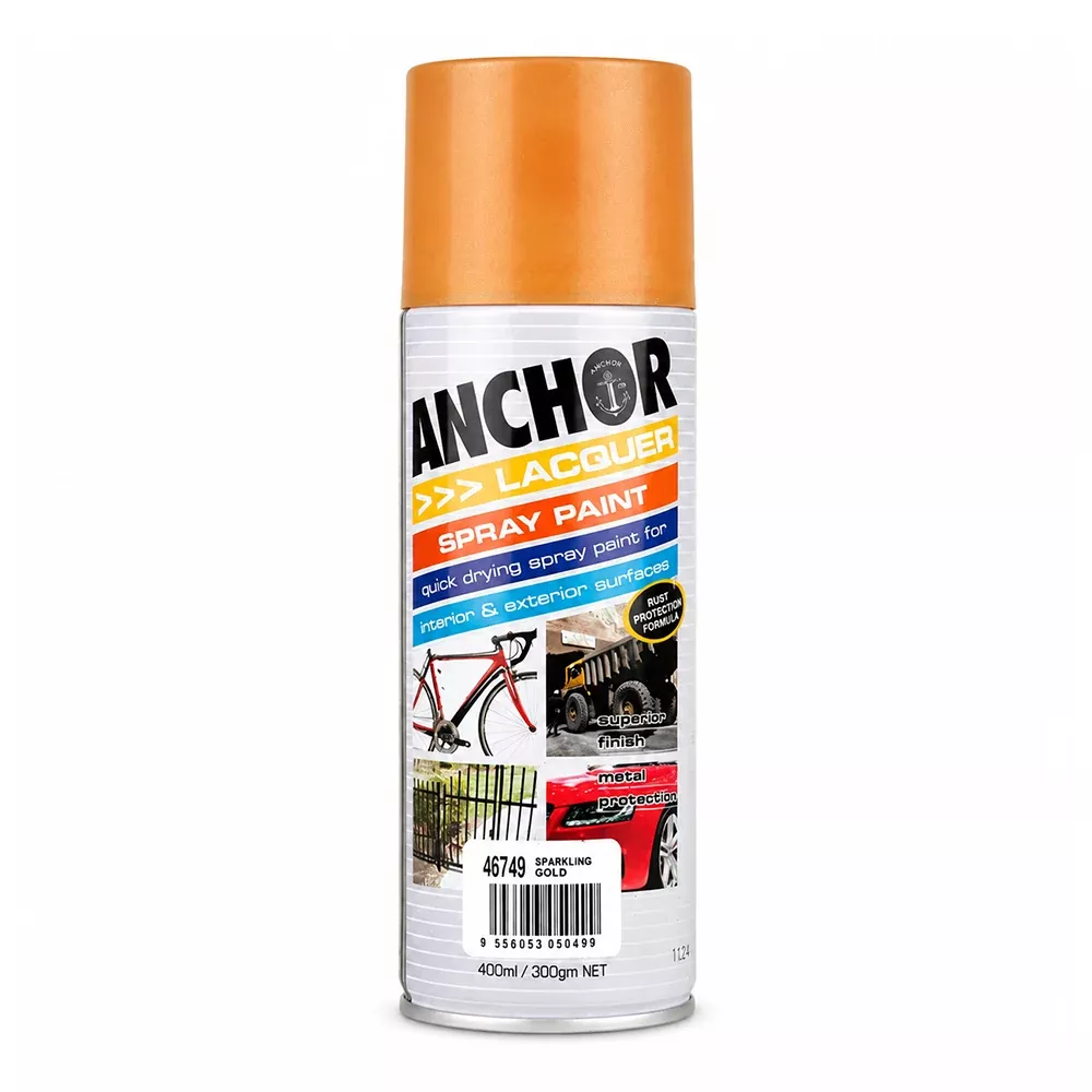 ANCHOR Lacquer Spray Paint Sparkling Gold 300gm Aerosol Quick Drying