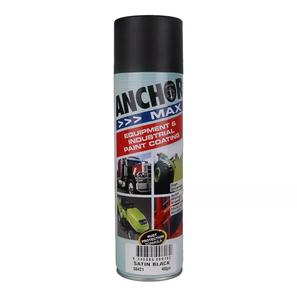 ANCHOR MAX Satin Black 400gm Industrial Spray Paint High Coverage