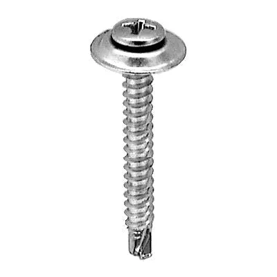 Au-ve-co 11452 Tapping Screw With Countersunk Washer, #8 Thread, 1-1/4 in OAL, Phillips Oval, Sems Head, Chrome