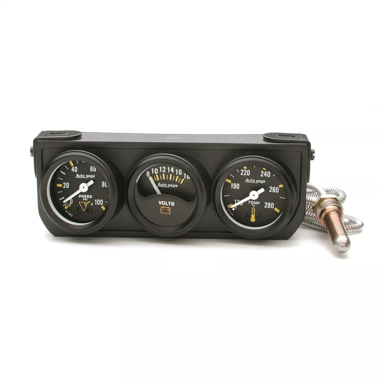 Auto Meter 2396 Autogage Mechanical Mini Oil/Volt/Water Gauge With Black Console 1.500 In.