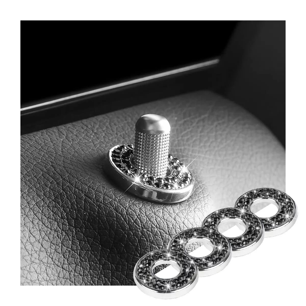 Belomi Bling Inner Car Door Lock Pull Covers, 4 Pcs Crystal Auto Sticker Decals, Interior Decorations For Vehicle Door Lock Pull Rod Bolt, Rhinestones Lock Pins Caps For C Class C200L Glc260 C260L