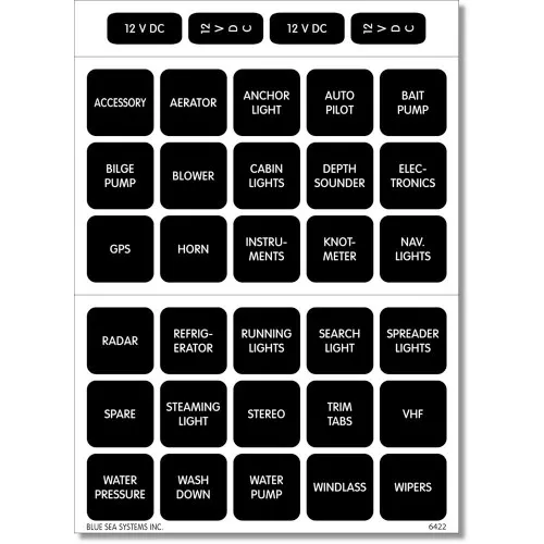 Blue Sea 4215 Square Format Label Set - 30, Control Panel Labels, Decal Kit