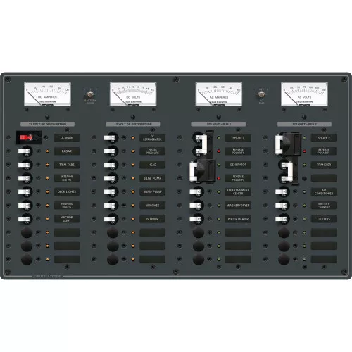 Blue Sea 8086 AC 3 Sources +12 Positions / DC Main +19 Position Toggle Circuit Breaker Panel(White Switches)
