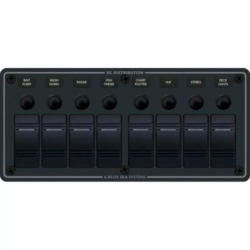 Blue Sea 8371 Waterproof Circuit Breaker Panel 8 Position Black Horizontal Mount