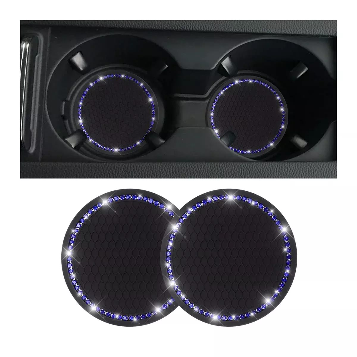 Car Cup Holder Coaster, 2 Pcs Universal Bling Crystal Rhinestone Car Accessories 2.75 Inch Auto Anti Slip Cup Holder Insert Mat Pad Set,Suitable For Most Car Interior (Purple)