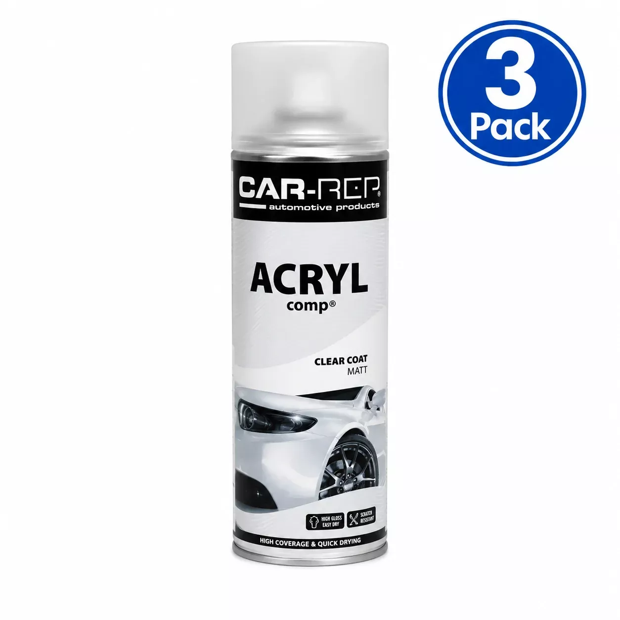 CAR-REP Acrylic Clear Matt Aerosol 500ml 3 Pack
