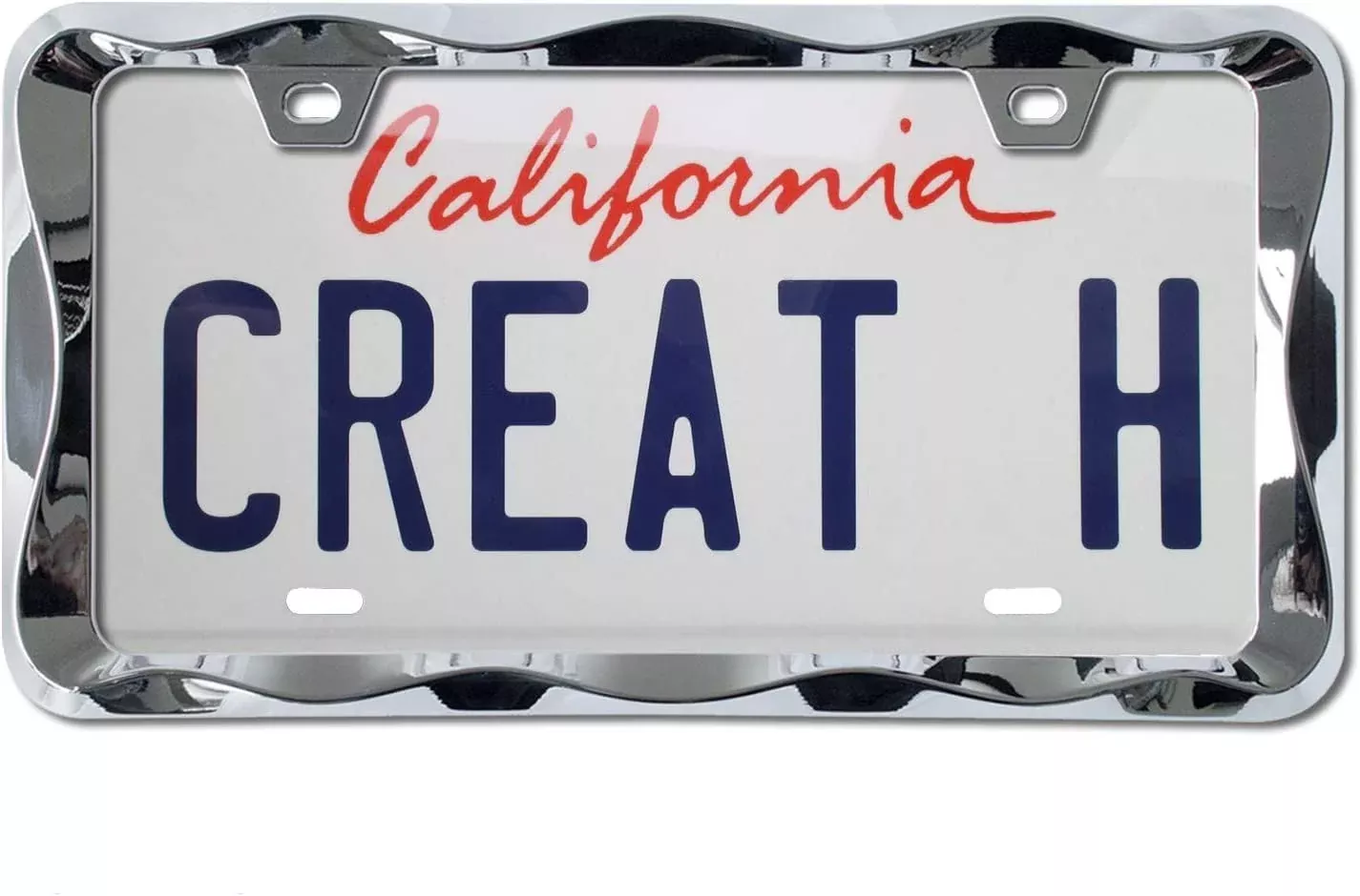 Creathome Chrome License Plate Frame – 3D Curly Wave Pattern, Zinc Alloy Metal, Model CHLPF18003, Size 1