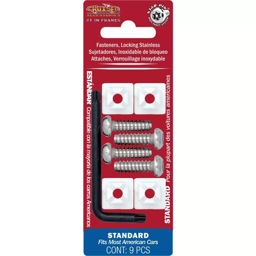 Cruiser Accessories 81200 Locking Fasteners License Plate Frame Hardware, Standard-Stainless Star Pin