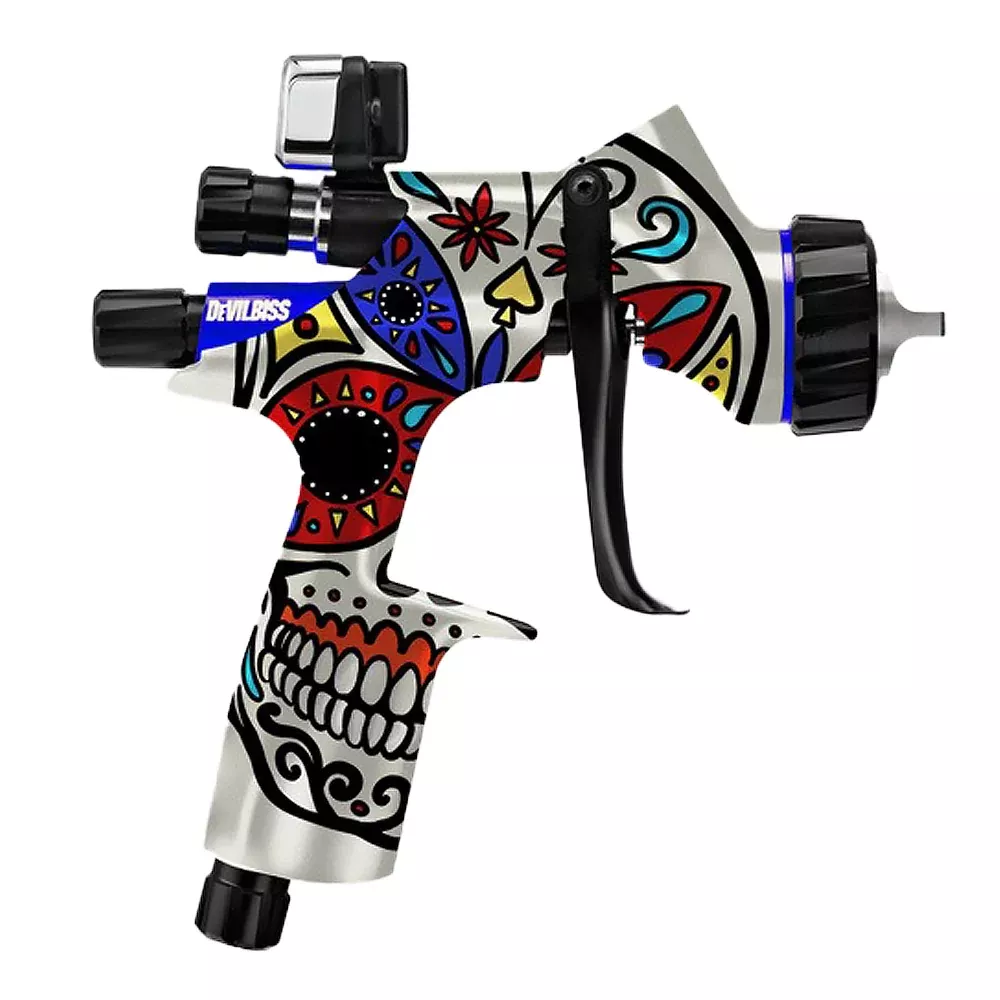 DEVILBISS Limited Edition Calavera DV1 Basecoat 1.2mm Digital Gravity Gun & Cup Kit B+ Aircap