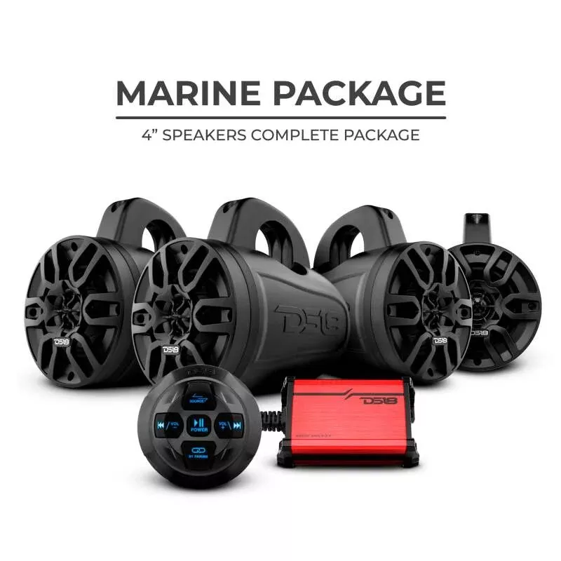 DS18 MP 4x4in Wakeboard Tower Speaker Package – Amplifier & Bluetooth Audio Receiver 100 Watts Rms
