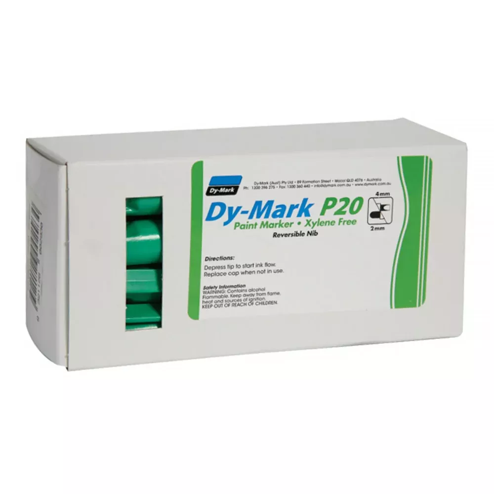 DY-MARK Paint Marker P20 Green Reversible Bullet Chisel Nib 3mm & 5mm x 12 Box
