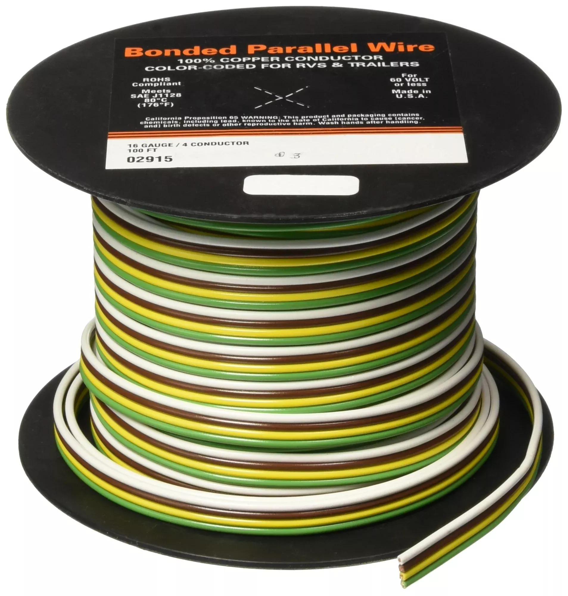 East Penn Deka (02915) 100′ 16-4 Gauge Parallel Primary Wire, Yellow,Green,White,Brown