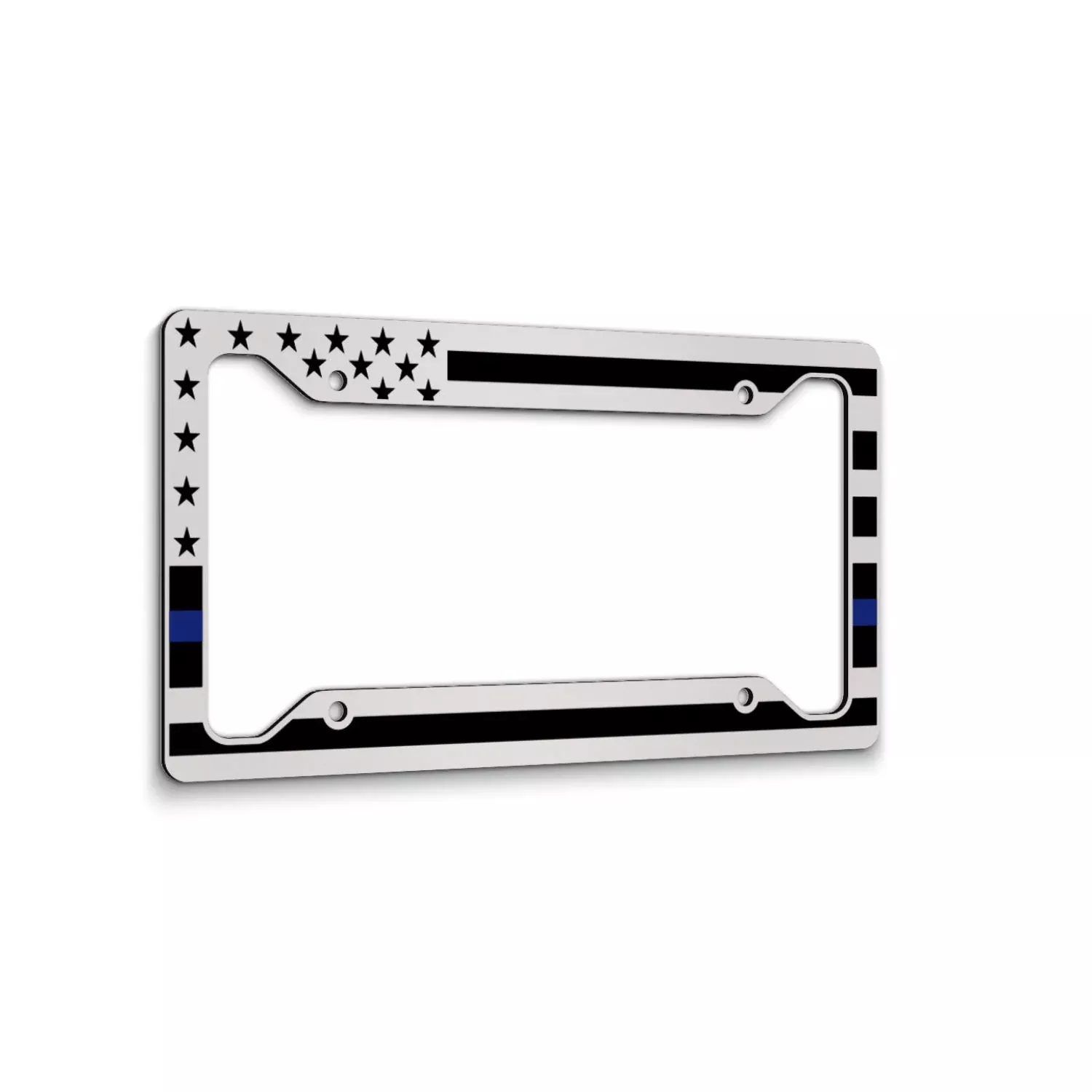 Jass Graphix American Flag License Plate Frame – Thin Blue Line- Car Tag Frame -Blue On White Police