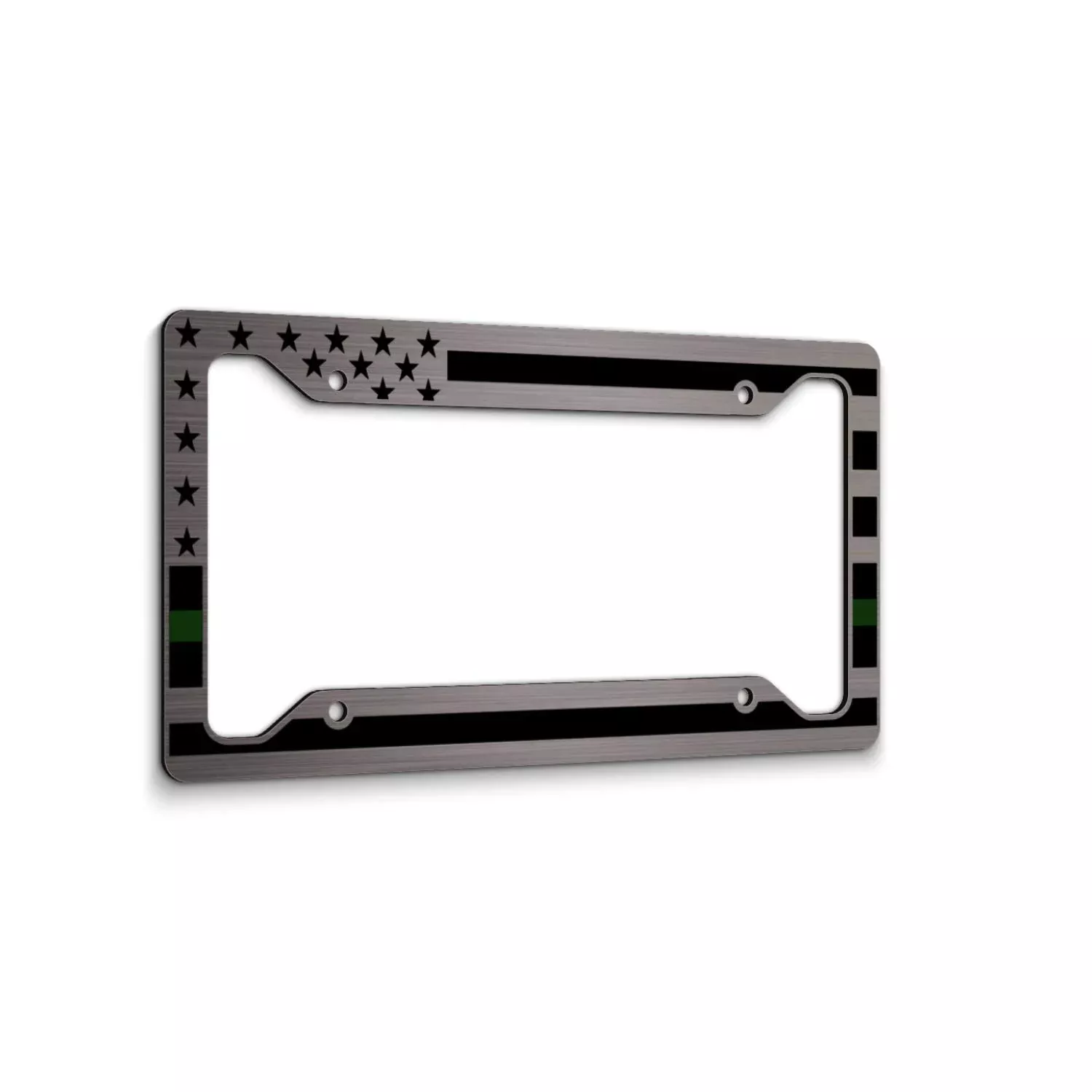 Jass Graphix American Flag License Plate Frame – Thin Green Line- Car Tag Frame -Green On Brushed Military Border Patrol Park Rangers Game Warden