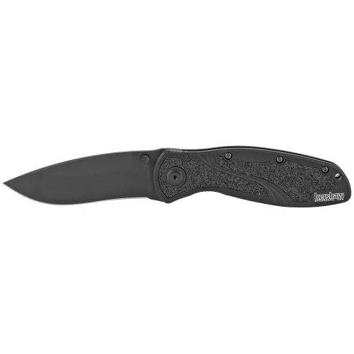 Kershaw Blur, 3.4" Assisted Folding Knife, Drop Point, Plain Edge, 14C28N/Stone Washed, Black Anodized Aluminum 6061-T6, Thumb Stud/Pocket Clip 1670BLK