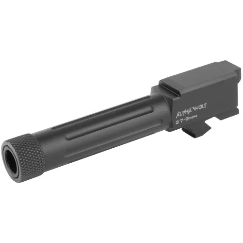 Lone Wolf Distributors AlphaWolf Barrel, 9MM, Salt Bath Nitride Coated, Threaded/Fluted, 416R Stainless Steel, Conversion to 9mm Stock Length, Fits Glock 27/33, Includes Thread Protector, Made in the USA AW-279TH