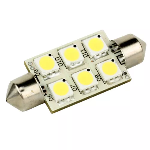 Lunasea 10-30VDC 1.5W 97Lumen Warm White Single-Sided 6 LED Festoon Light Bulb