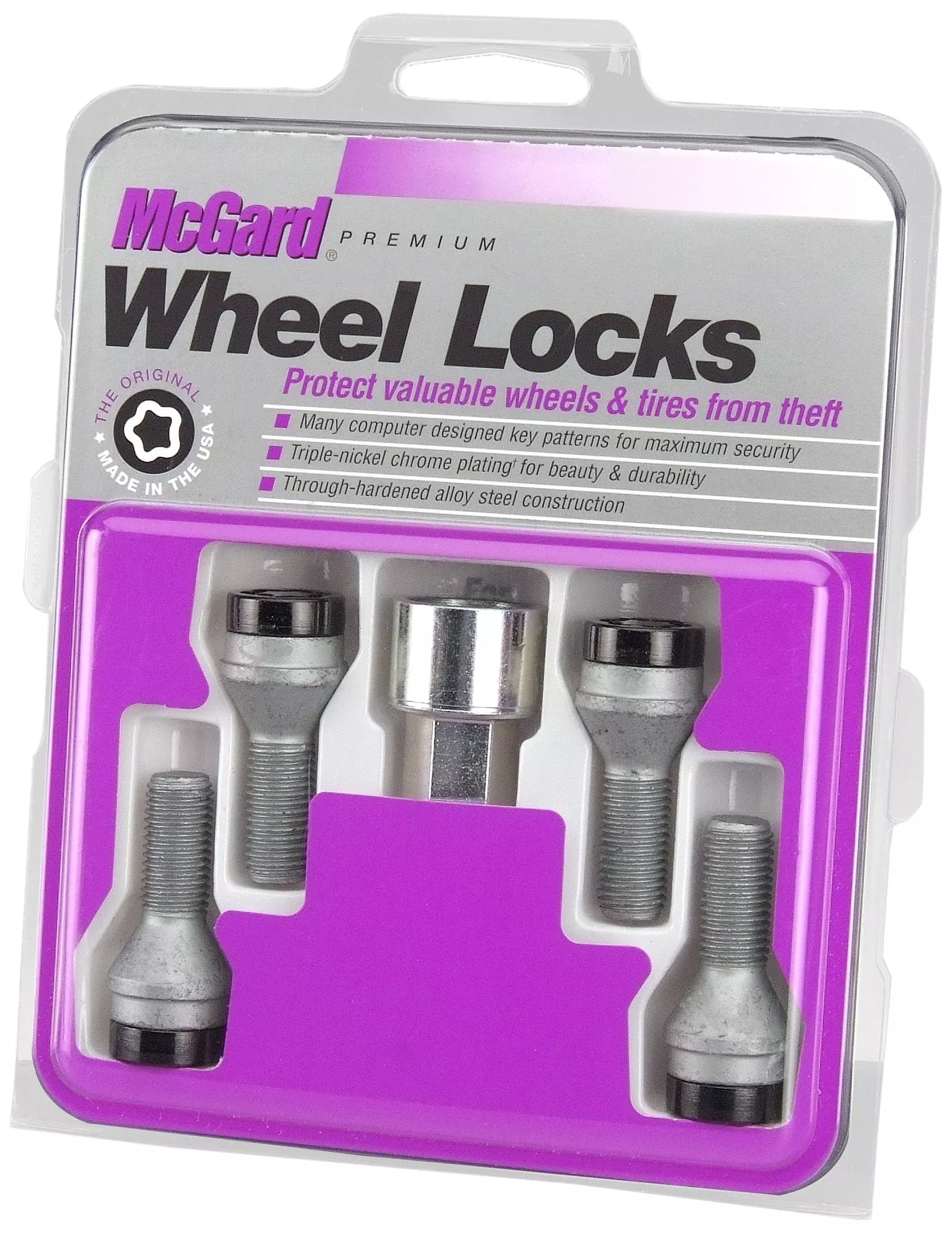 Mcgard 27326 Black Bolt Style Cone Seat Wheel Lock Set, 4 Locks / 1 Key