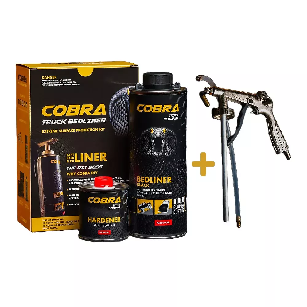 NOVOL COBRA Bedliner Black Kit With Gun 800ml Ute Tray Liner Protective Coating