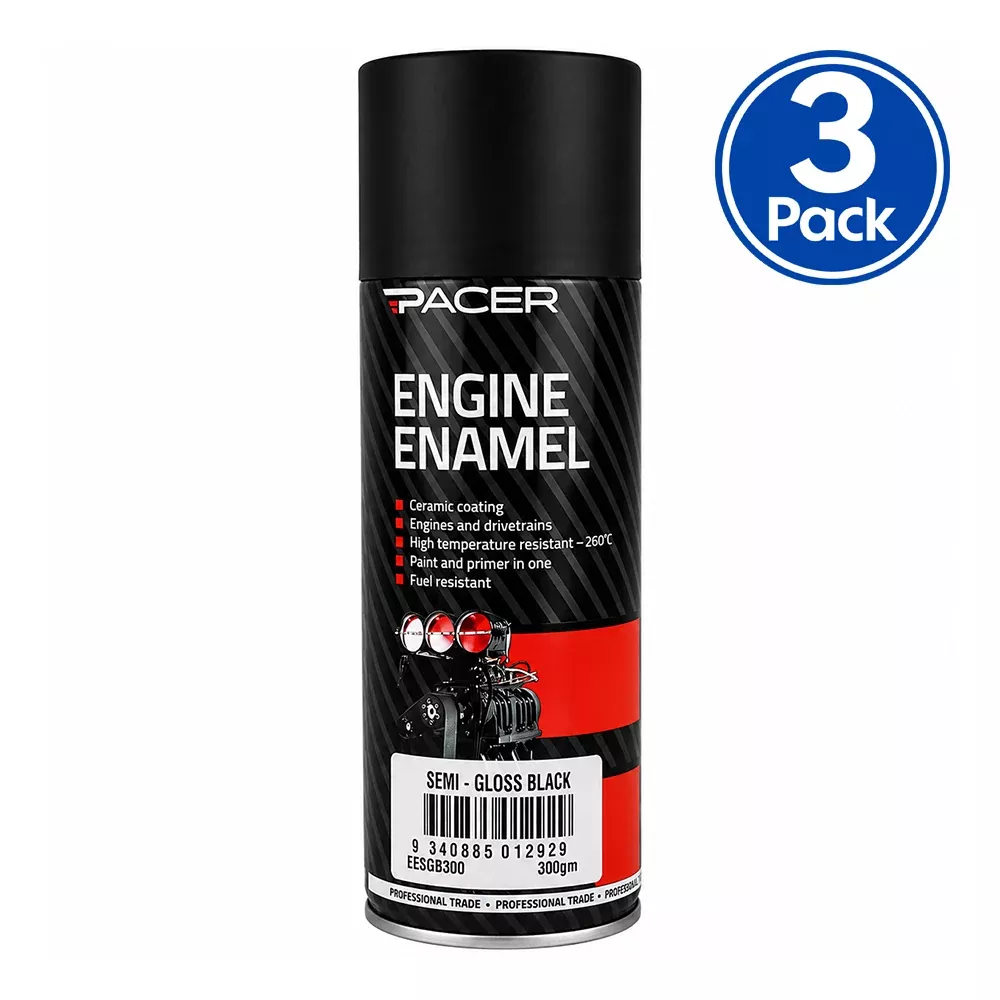 PACER Engine Enamel Semi-Gloss Black 300gm Aerosol High Temperature Spray Paint x3