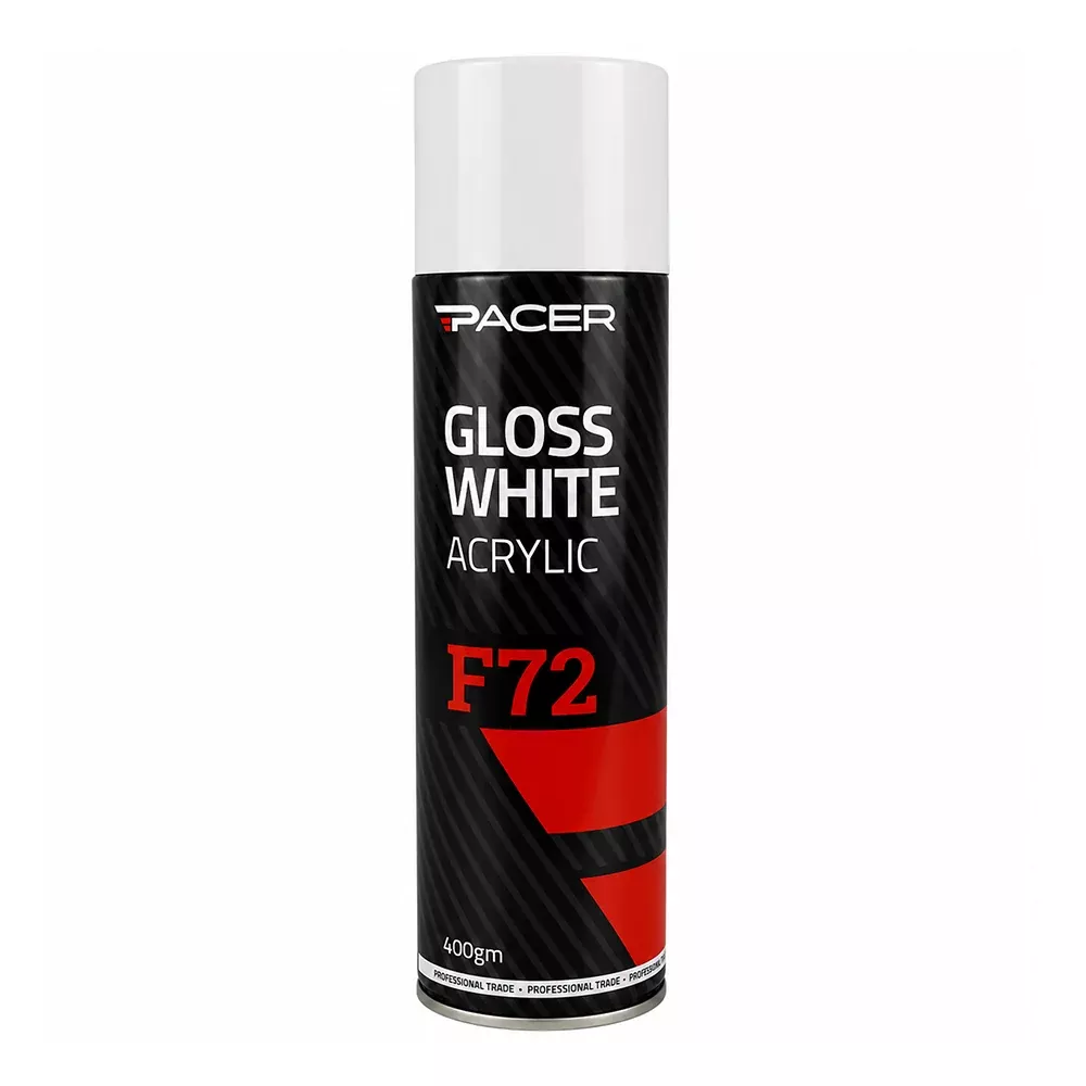 PACER F72 Gloss White Acrylic 400gm Automotive Spray Paint Fast Drying