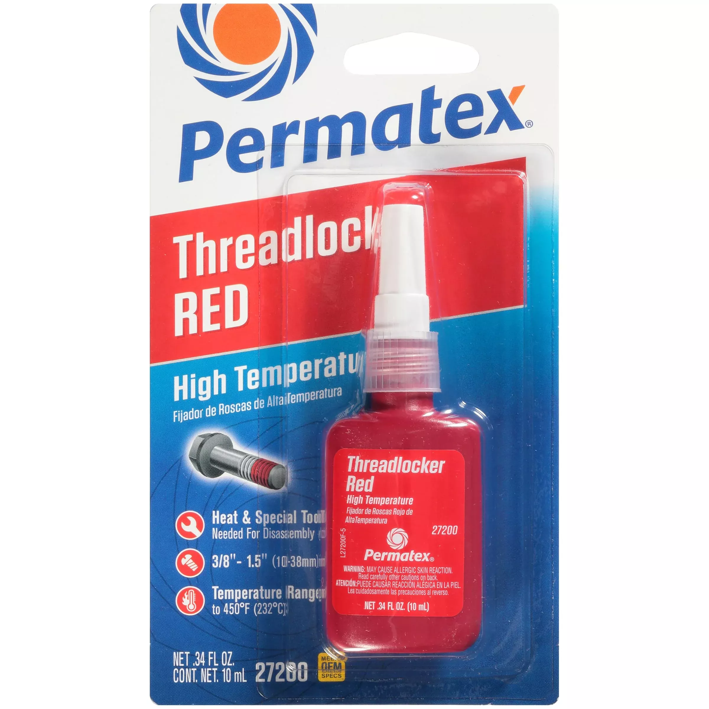 Permatex High Temperature Threadlocker Red, 10 ml, Model 27200 – Strong Adhesive for Secure Fastening