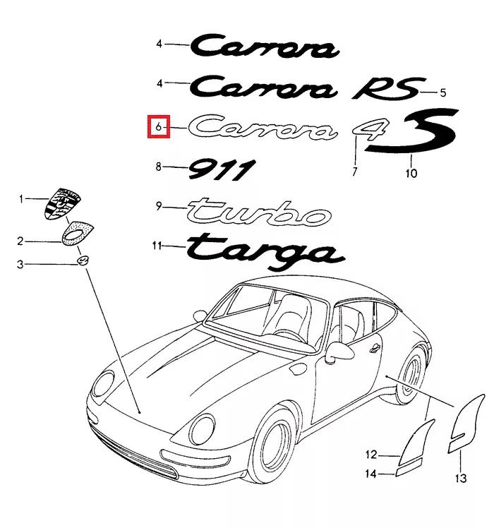 Porsche Carrera'' Emblem - Steel Grey - 993 95-98993-559-237-06