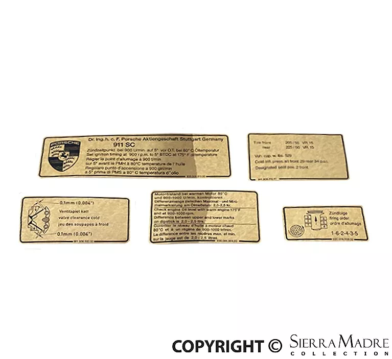 Porsche Engine Bay Decal Set – 911SC 78-80