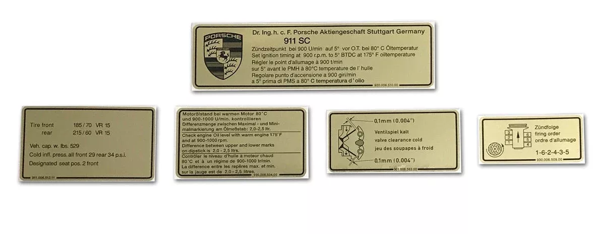 Porsche Engine Bay Decal Set – 911SC 78-80SMC-006-504-SET