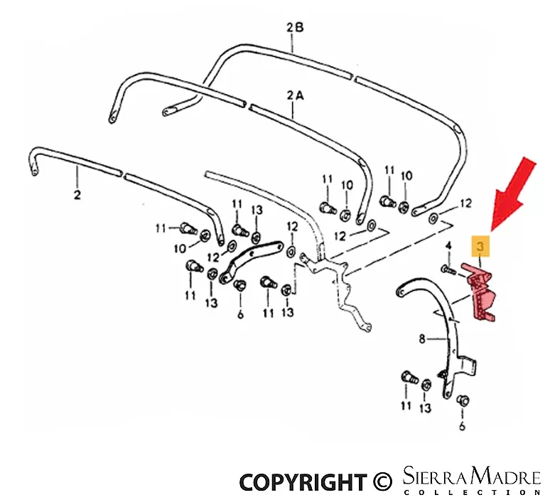 Porsche Folding Top Stop – Right – 964 89-94964-563-422-00