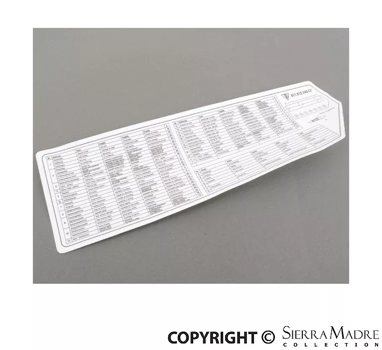 Porsche Fuse Chart Decal - 911911-612-243-02