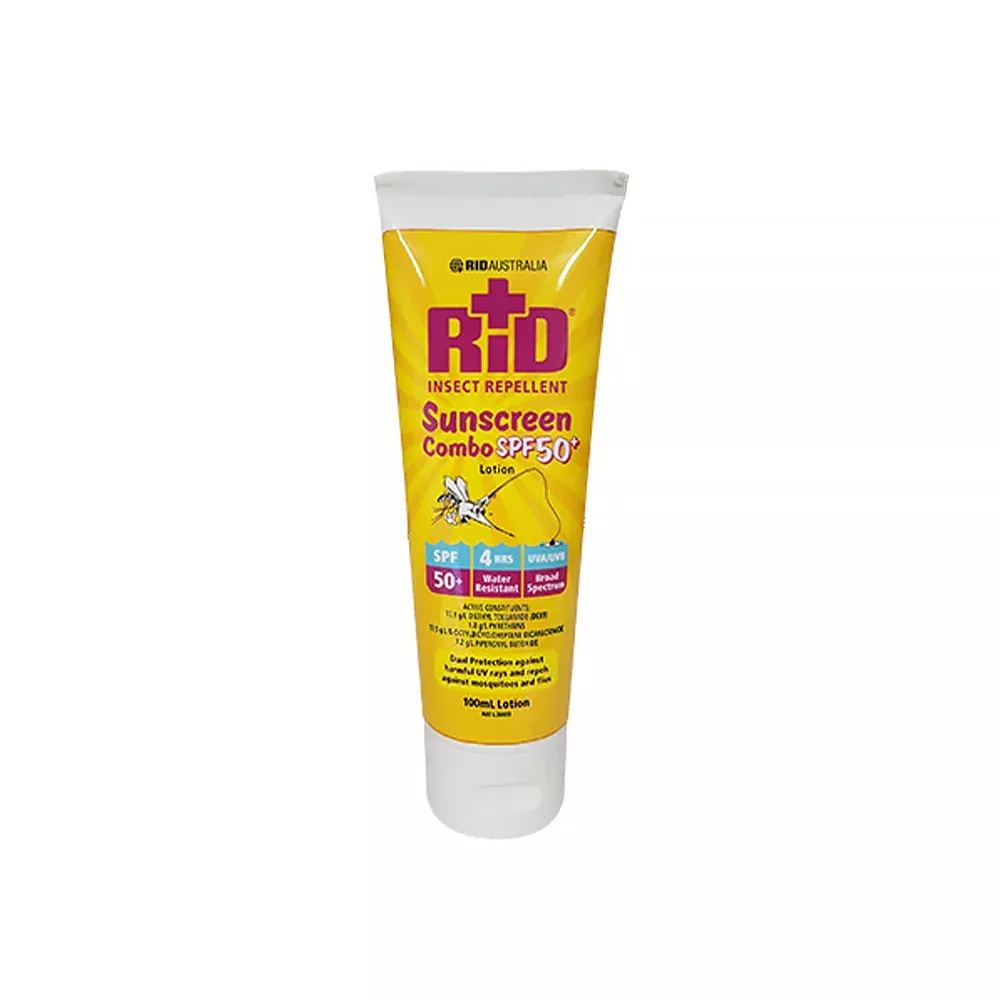 RID Sunblock Tube Combo 100ml SPF 50+ Insect Bug Repellent Sunscreen