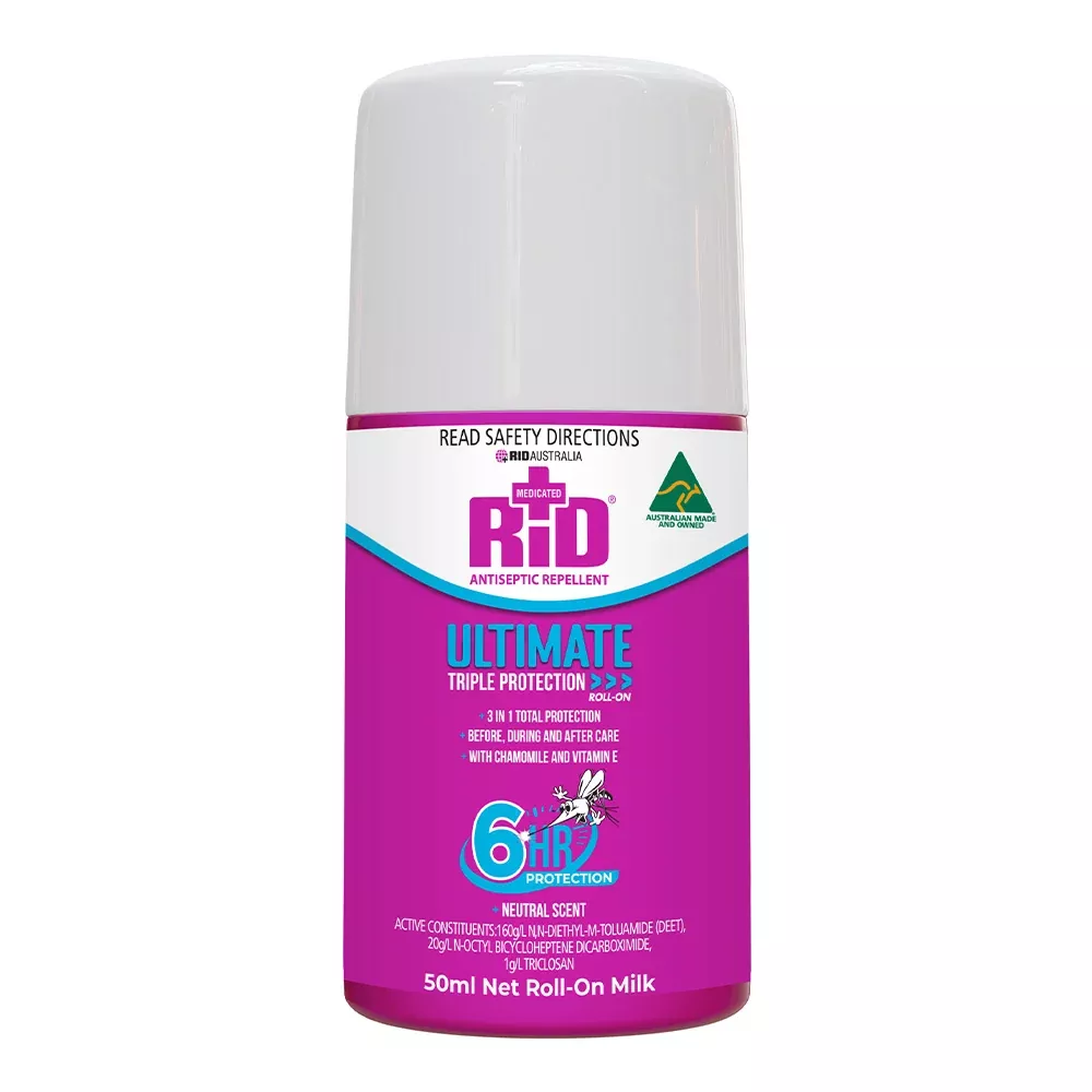RID Ultimate Roll On 50ml Triple Protection Antiseptic Insect Bug Repellent