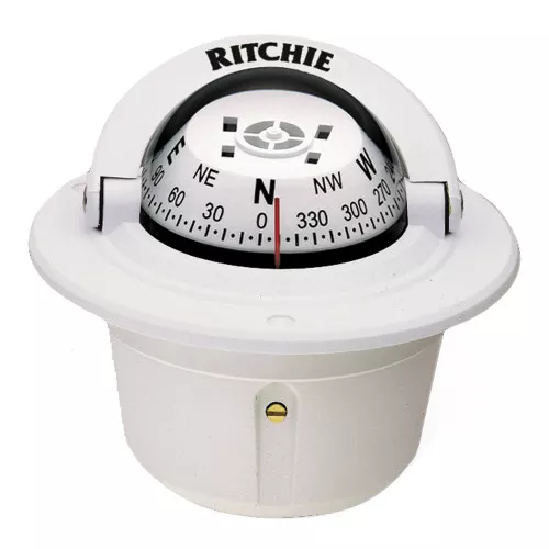 Ritchie F50 Explorer White 12V Flush Mount Boat Compass Lighted/Illuminated Dial