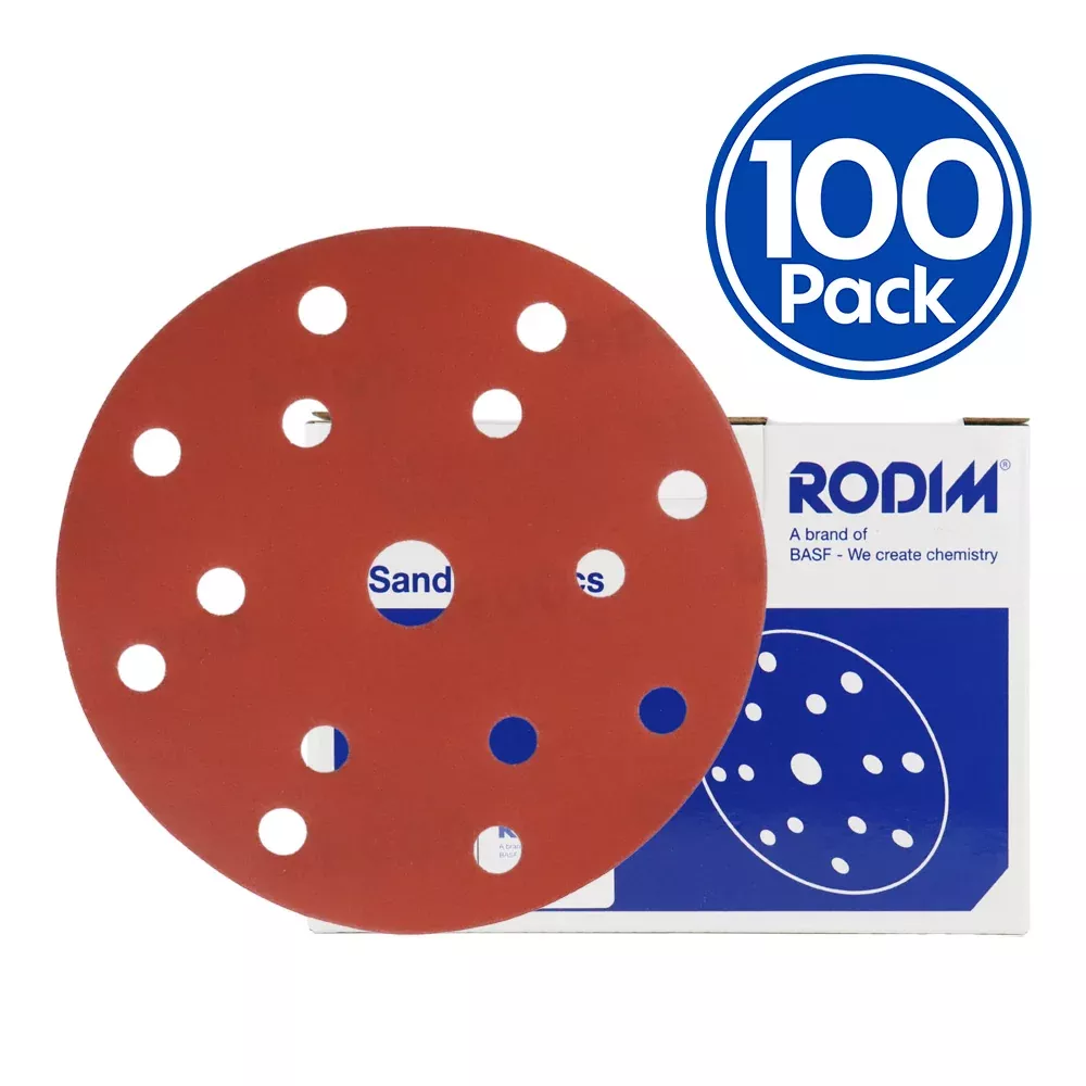 RODIM Red Sanding Hook & Loop Abrasive Disc 15 Hole 150mm x 100 Box