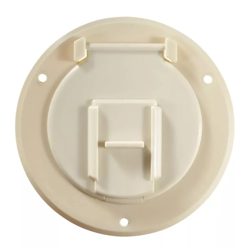 RV Designer Round Electrical Cable Hatch, 4.3″ Diameter, Replaceable Lid, Colonial White, Model B122, Plastic