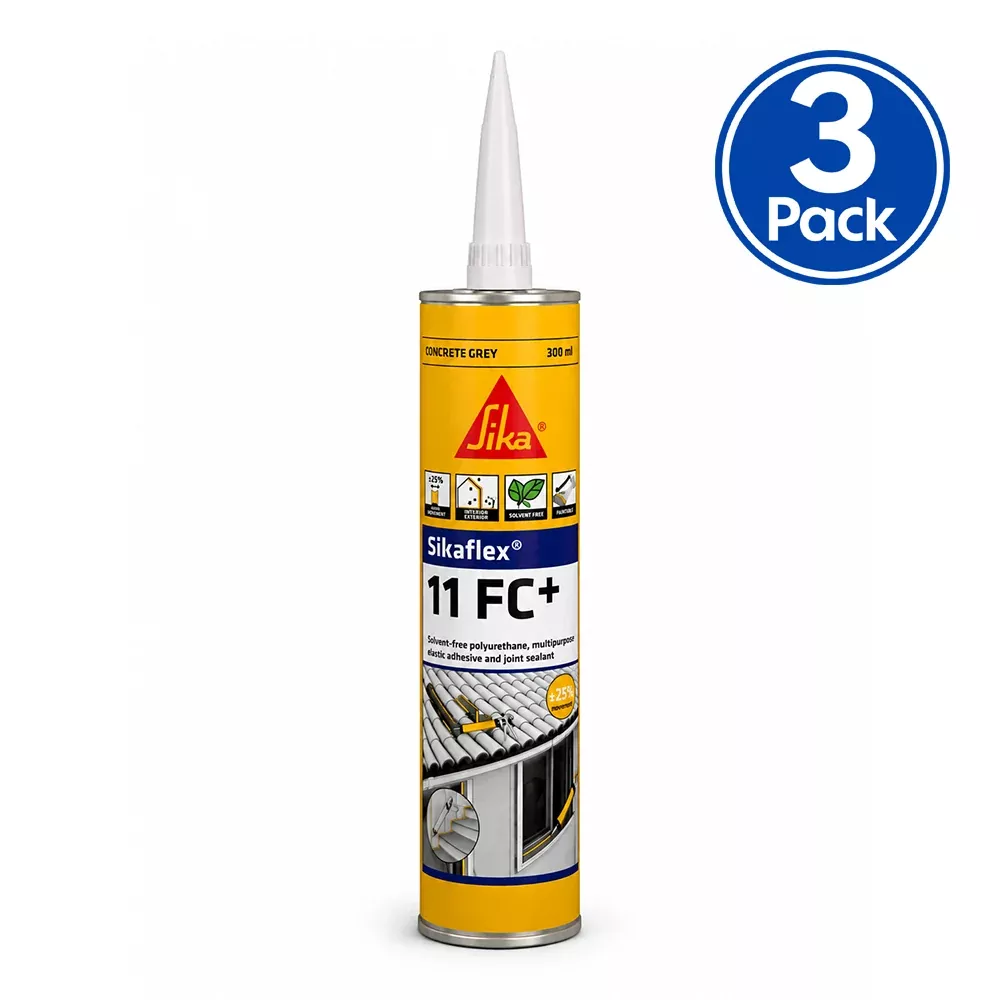 SIKAFLEX 11FC+ Multipurpose Polyurethane Sealant Adhesive Concrete Grey 310ml 3 Pack