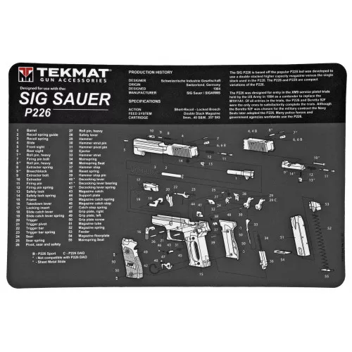 TekMat Sig P226 Pistol Mat, 11"x17", Black, Includes Small Microfiber TekTowel, Packed In Tube TEK-R17-SIGP226