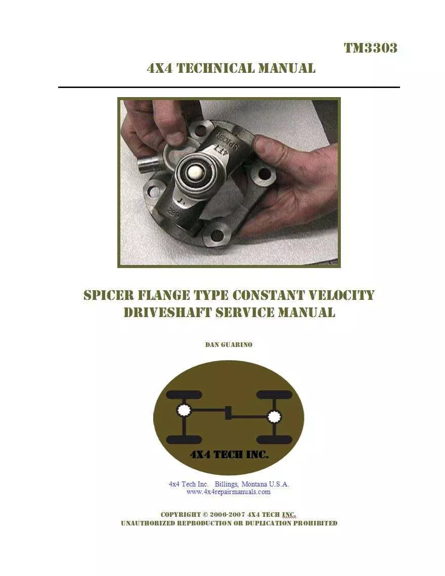 TM3303 Spicer Type CV Driveshaft Service Manual