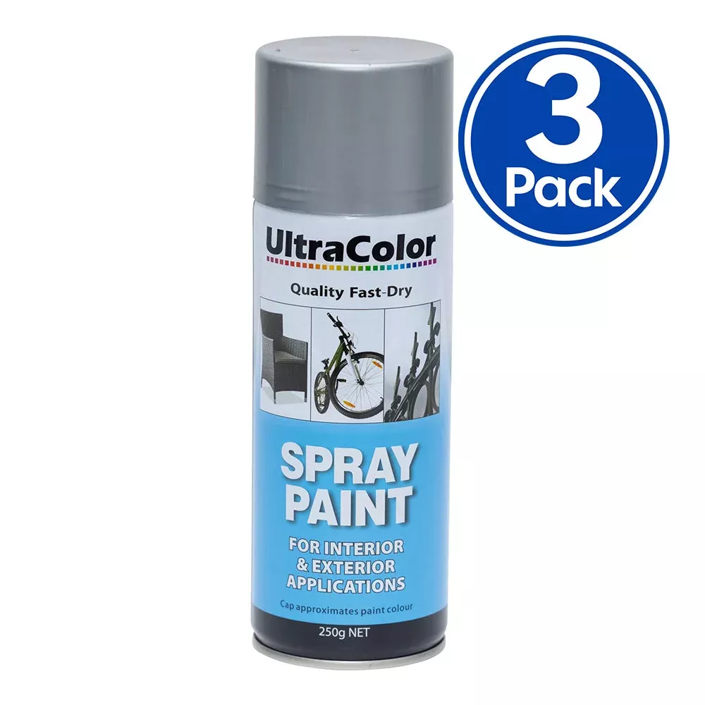 ULTRACOLOR Spray Paint Fast Drying Interior Exterior 250g Hammertone Silver x 3