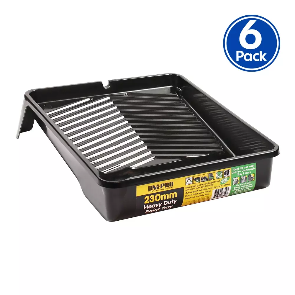 UNi-PRO 230mm Heavy Duty Black Paint Tray Roller Tray x 6 Pack