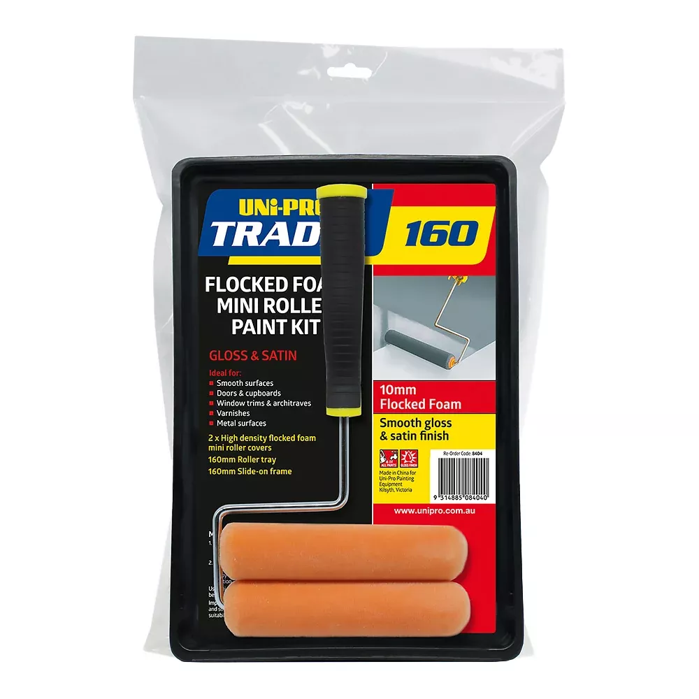 UNi-PRO Trade 160mm Flocked Foam Roller Kit 10mm Nap Gloss Finish